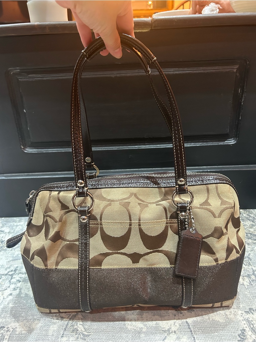 Coach Signature Tan Canvas Zip Satchel F13551